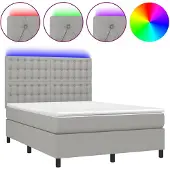 vidaXL Boxspringbett mit Matratze & LED Hellgrau 140x190 cm Stoff