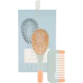 BACHCA Baby Kit Brush 100% boar small size + Wooden Comb Blue