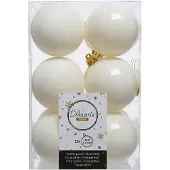 Décoris 12 Weihnachtskugeln 6cm Kunststoff Christbaumkugeln bruchsicher elfenbein ivory