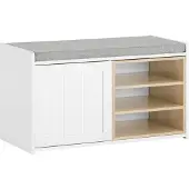 SoBuy FSR109-WN Schuhbank - Weiße Aufbewahrungsbank mit Sitzbank und Schuhregal
