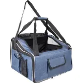 Flamingo Ida Hundesitz Autositz Tragetasche blau 44x35x29,5 cm bis 7kg mit Sicherheitsgurt und Netz-Einsatz