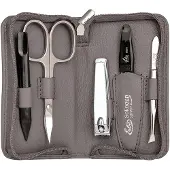 Erbe Collection fünfteiliges Manicure Set im Leder-Reißverschluss-Etui grau Maniküre-Set 9077