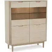 Furnhouse Highboard Gorbin Eiche Whitewash 146 cm - Glas-Highboard mit LED & Soft-Close