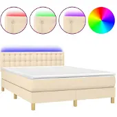 vidaXL Boxspringbett mit Matratze & LED Creme 140x200 cm Stoff