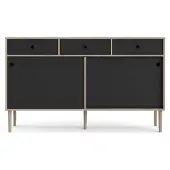 Ebuy24 Penny Sideboard 2 Schiebetüren und 3 Schubladen Hickory-Nachbildung und matt schwarz.