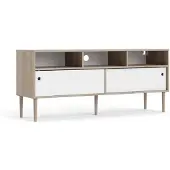 Ebuy24 Penny TV Tisch 2 Schiebetüren und 3 Fächer Hickory-Nachbildung und Mattweiß.