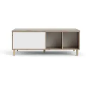 Ebuy24 Penny Couchtisch mit ausziehbarer Deckplatte und 2 Fächern Hickory-Nachbildung und Mattweiß.