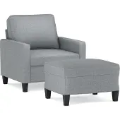vidaXL Sessel mit Hocker Hellgrau 60 cm Stoff