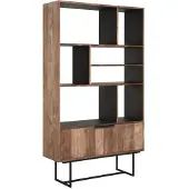 DTP Home Regal Odeon Teak Massivholz, modern, natur, mit 2 Klapptüren und 7 Fächern, Metallgestell