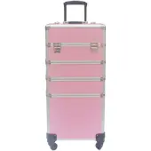 Vdd Unyqoos Aluminium Make-up-Trolley – Visagiekoffer mit Rollen, abschließbar, rosa, 35 x 25 x 76 cm, abnehmbare Aufsätze