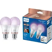 Philips Hue Lampe 8 W (entspr. 60 W) A60 E27 x2, Wi-Fi/Bluetooth, Wi-Fi 4 (802.11n), 802.11b, 802.11g, LED, E27, A60, A-Form