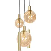 Steinhauer Bollique 3/2 Pendelleuchte 5-flammig rund-Messing - Bernstein