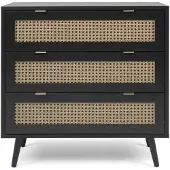 Veriaffari.it CALICOSY - Kommode mit 3 Schubladen, schwarzem- und Rohrgeflecht Druck Villa - L80 x H80 x T40 cm