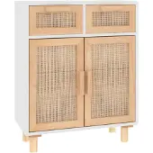 vidaXL Sideboard Weiß 60x30x75 cm Massivholz Kiefer und Natur-Rattan