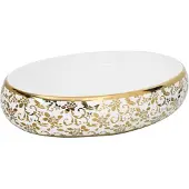 vidaXL Aufsatzwaschbecken Weiß und Golden Oval 59x40x15 cm Keramik