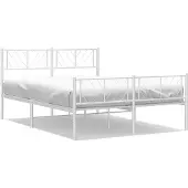 vidaXL Bettgestell mit Kopf- und Fußteil Metall Weiß 150x200 cm