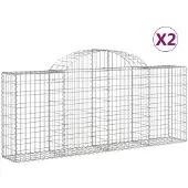 vidaXL Gabionen mit Hochbogen 2 Stk. 200x30x80/100 cm Verzinktes Eisen