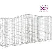 vidaXL Gabionen mit Hochbogen 2 Stk. 400x50x180/200cm Verzinktes Eisen