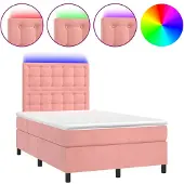 vidaXL Boxspringbett mit Matratze & LED Rosa 120x200 cm Samt