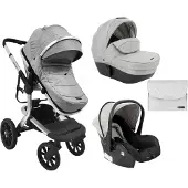 Kikkaboo Kombikinderwagen Irene 3 in 1 Babywanne Autositz Adapter Wickeltasche grau hellgrau
