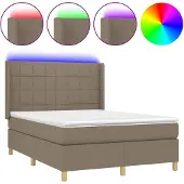vidaXL Boxspringbett mit Matratze & LED Taupe 140x190 cm Stoff