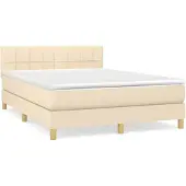 vidaXL Boxspringbett mit Matratze Creme 140x190 cm Stoff