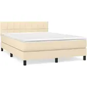 vidaXL Boxspringbett mit Matratze Creme 140x190 cm Stoff