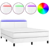 vidaXL Boxspringbett mit Matratze & LED Weiß 140x200 cm Kunstleder