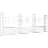 vidaXL Gabionenkorb U-Form mit 4 Säulen Eisen 380x20x150 cm