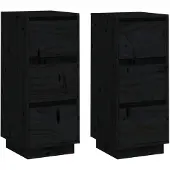 vidaXL Sideboards 2 Stk. Schwarz 32x34x75 cm Massivholz Kiefer