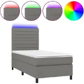 vidaXL Boxspringbett mit Matratze & LED Dunkelgrau 100x200 cm Stoff