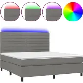 vidaXL Boxspringbett mit Matratze & LED Dunkelgrau 180x200 cm Stoff