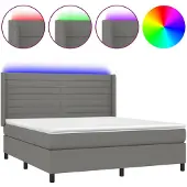 vidaXL Boxspringbett mit Matratze & LED Dunkelgrau 160x200 cm Stoff