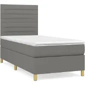 vidaXL Boxspringbett mit Matratze Dunkelgrau 90x200 cm Stoff