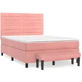 vidaXL Boxspringbett mit Matratze Rosa 140x190 cm Samt