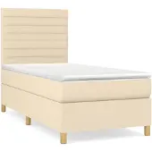 vidaXL Boxspringbett mit Matratze Creme 100x200 cm Stoff