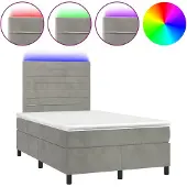 vidaXL Boxspringbett mit Matratze & LED Hellgrau 120x200 cm Samt
