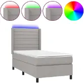 vidaXL Boxspringbett mit Matratze & LED Hellgrau 80x200 cm Stoff