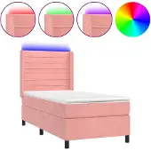 vidaXL Boxspringbett mit Matratze & LED Rosa 90x200 cm Samt