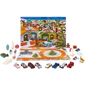 Hot Wheels Adventskalender 2023, 8 Autos und 16 winterliche Zubehörteile hinter 24 nummerierten Türchen, inklusive Spielmatte, für Kinder und Fans