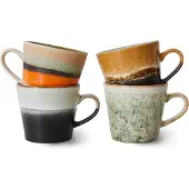HK Living Keramik-Cappuccinotassen im Stil der 70er Jahre, 4er-Set – ACE7236