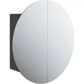 The Living Store Badezimmerschrank mit Rundem Spiegel & LED Schwarz 47x47x17,5cm