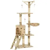 The Living Store Katzenkratzbaum mit Sisal 138 cm Beige Pfoten-Aufdruck