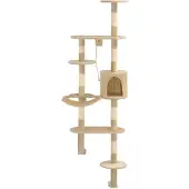 The Living Store Wandkratzbaum mit Sisal-Kratzsäulen 194 cm Beige