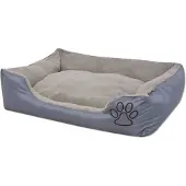 The Living Store Hundebett mit gepolstertem Kissen Größe M Grau