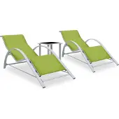 The Living Store Sonnenliegen 2 Stk. mit Tisch Aluminium Grün