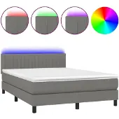 vidaXL Boxspringbett mit Matratze & LED Dunkelgrau 140x190 cm Stoff