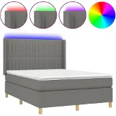 vidaXL Boxspringbett mit Matratze & LED Dunkelgrau 140x200 cm Stoff