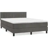 vidaXL Boxspringbett mit Matratze Dunkelgrau 140x190 cm Samt