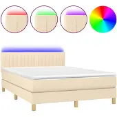 vidaXL Boxspringbett mit Matratze & LED Creme 140x190 cm Stoff